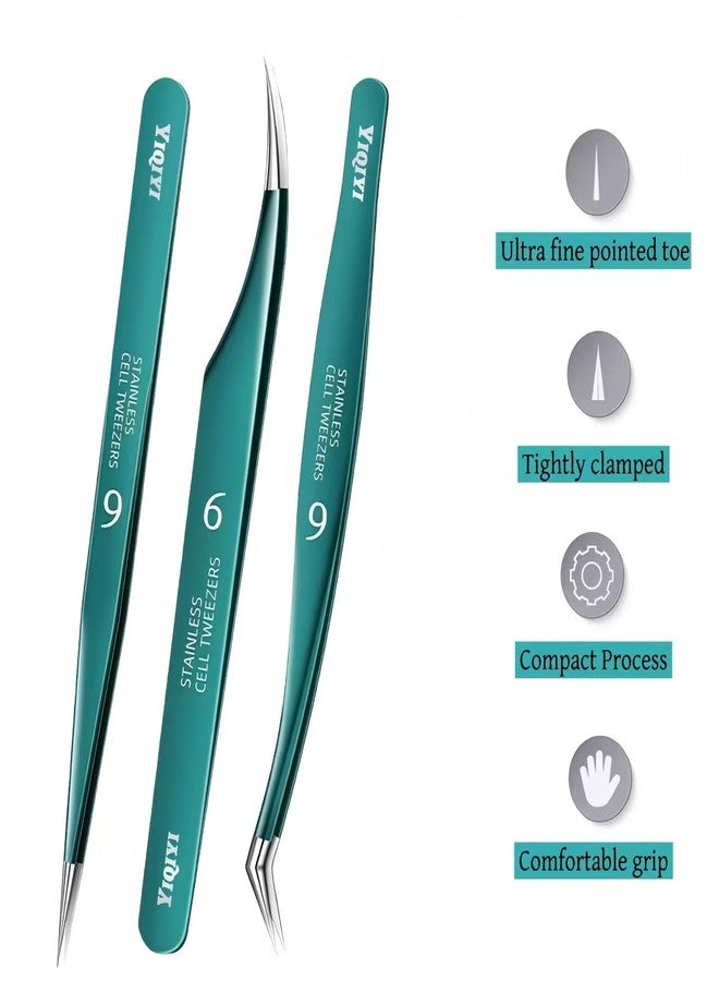 إيتشياي مجموعة ملاقط رموش عالية الدقة من 3 قطع، مناسبة لتركيب الرموش الصناعية، مصنوعة من الفولاذ المقاوم للصدأ، برؤوس مستقيمة ومنحنية. - Image 2